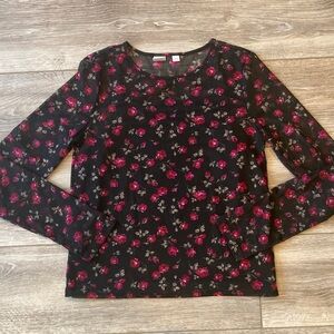 GAP Kids Black Sheer Long Sleeve Floral Tee with Pink Roses